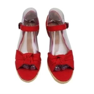 Life Stride soft syst Levi Red fabric open toe espadrille wedge sandals